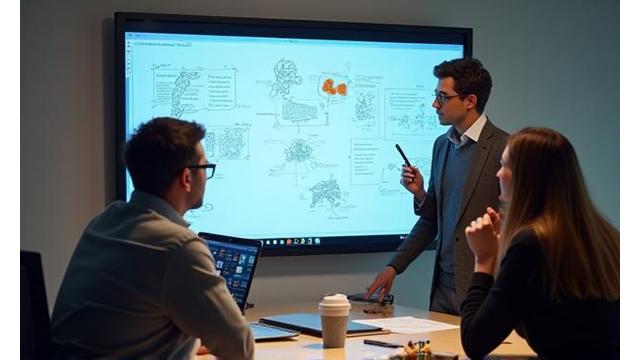 Developer diary showing team brainstorming features on a digital whiteboard