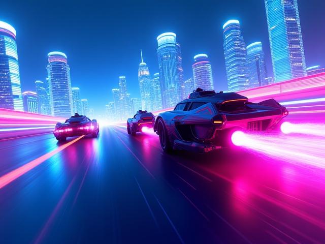 Glitch Racers game cover art showing futuristic racing vehicles in neon cityscape
