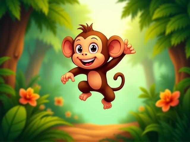Jungle Jump mobile game cover art depicting a playful monkey in lush jungle environment