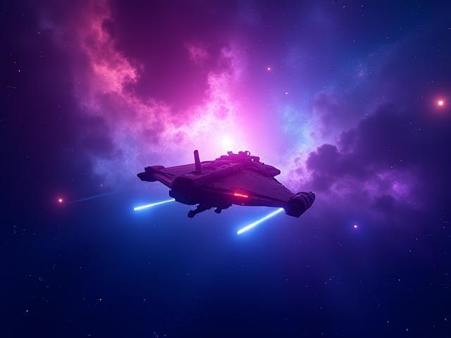 VR Cosmos Explorer game cover art showing a spaceship flying through space nebula