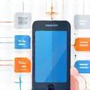 Mobile app development icon with smartphone and code brackets
