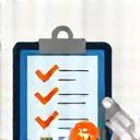 Quality assurance icon with checklist and magnifying glass